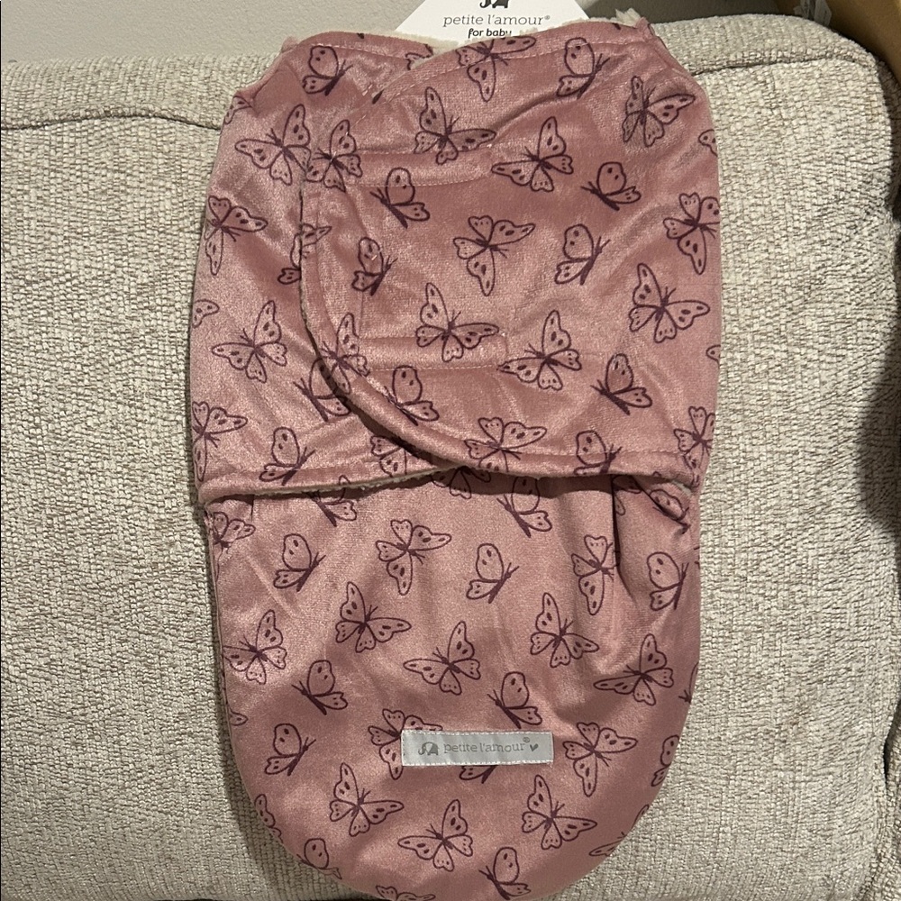Petite Lamour Pink Butterfly Swaddle Blanket 0+